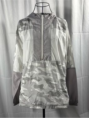 Light Gray Camo Utility Windbreaker Jacket with Hood